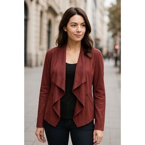 Bagatelle Collection Jacket Womens Medium Darkest Muave Open Front Faux Suede